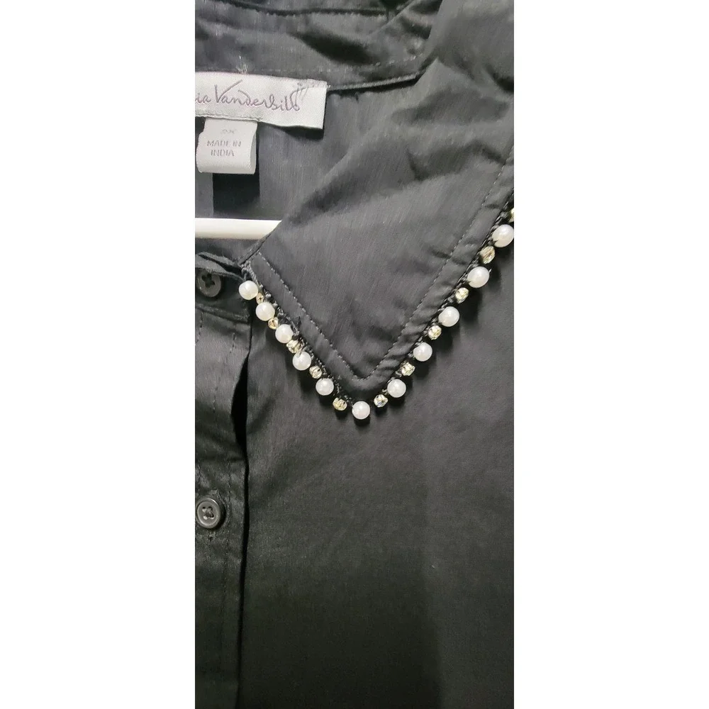 Gloria Vanderbilt Women's Amanda Black 3/4Sleeve Overshirt Embellished Collar 2X